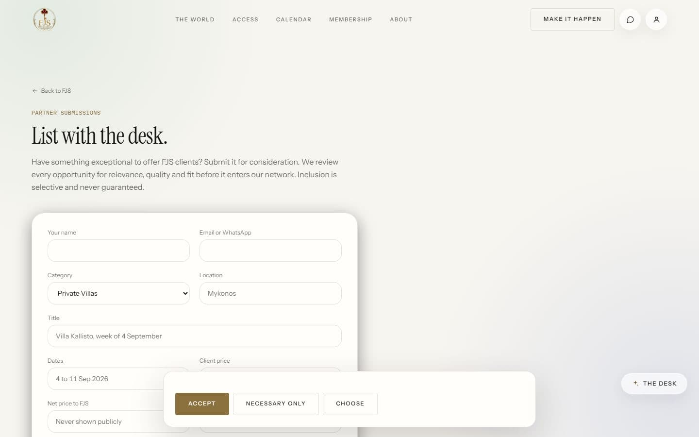 The FJS Concierge partner listing page