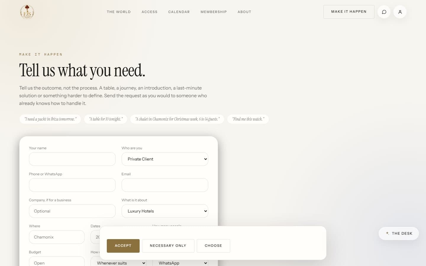 The FJS Concierge request page